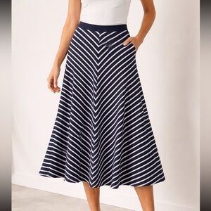 Boden Navy White Striped Midi Skirt A-Line Flowy Classic 36188